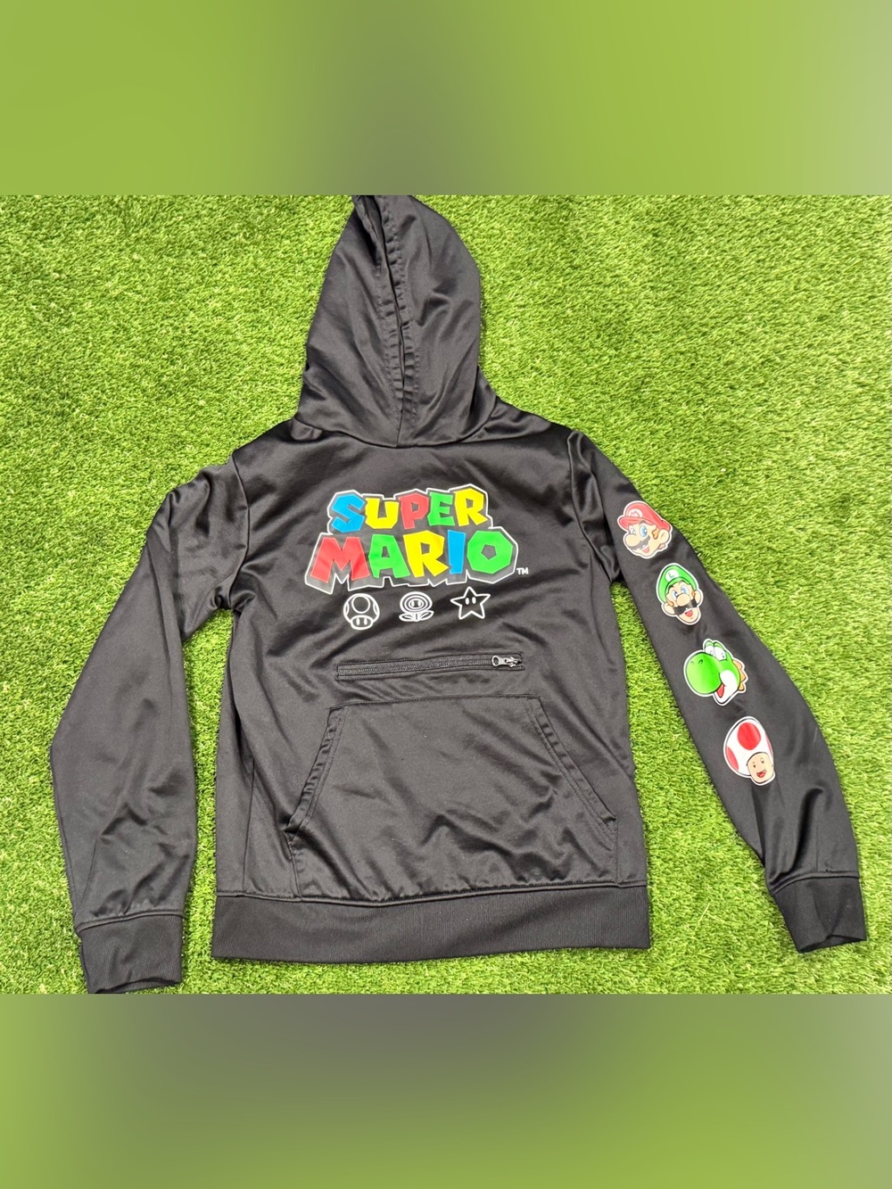 Super Mario Youth XL Black Hoodie Pullover Sweatshirt Nintendo Hybrid Apparel